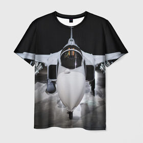 Мужская футболка 3D с принтом Истребитель в Петрозаводске, 100% полиэфир | прямой крой, круглый вырез горловины, длина до линии бедер | самолет