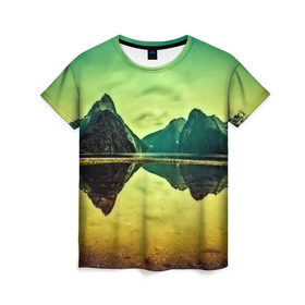 Женская футболка 3D с принтом Новая Зеландия в Петрозаводске, 100% полиэфир ( синтетическое хлопкоподобное полотно) | прямой крой, круглый вырез горловины, длина до линии бедер | humboldt | горы | деревья | долина | зелень | лес | небо | новая зеландия | облака | панорама | река | солнечно