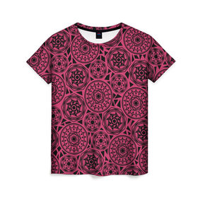 Женская футболка 3D с принтом Узор с кругами в Петрозаводске, 100% полиэфир ( синтетическое хлопкоподобное полотно) | прямой крой, круглый вырез горловины, длина до линии бедер | геометрия | графика | круги | паттерн | треугольники | фигуры