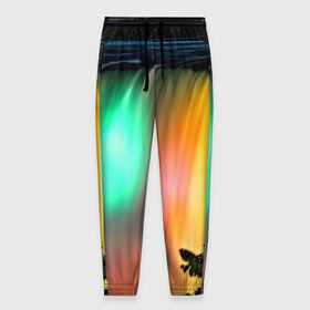 Мужские брюки 3D с принтом Цветной водопад в Петрозаводске, 100% полиэстер | манжеты по низу, эластичный пояс регулируется шнурком, по бокам два кармана без застежек, внутренняя часть кармана из мелкой сетки | niagara | ниагара | подсветка | яркий