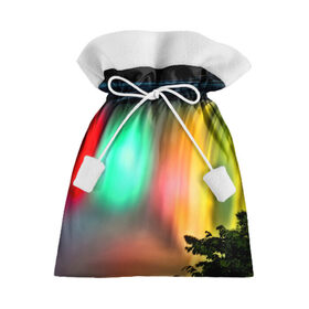 Подарочный 3D мешок с принтом Цветной водопад в Петрозаводске, 100% полиэстер | Размер: 29*39 см | Тематика изображения на принте: niagara | ниагара | подсветка | яркий