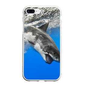 Чехол для iPhone 7Plus/8 Plus матовый с принтом Акула в Петрозаводске, Силикон | Область печати: задняя сторона чехла, без боковых панелей | shark | море | синий | челюсти