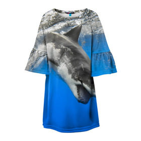 Детское платье 3D с принтом Акула в Петрозаводске, 100% полиэстер | прямой силуэт, чуть расширенный к низу. Круглая горловина, на рукавах — воланы | shark | море | синий | челюсти