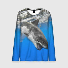 Мужской лонгслив 3D с принтом Акула в Петрозаводске, 100% полиэстер | длинные рукава, круглый вырез горловины, полуприлегающий силуэт | Тематика изображения на принте: shark | море | синий | челюсти