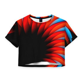 Женская футболка 3D укороченная с принтом Абстрактные лепестки в Петрозаводске, 100% полиэстер | круглая горловина, длина футболки до линии талии, рукава с отворотами | Тематика изображения на принте: красный | черный | яркий