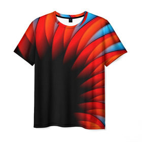 Мужская футболка 3D с принтом Абстрактные лепестки в Петрозаводске, 100% полиэфир | прямой крой, круглый вырез горловины, длина до линии бедер | красный | черный | яркий