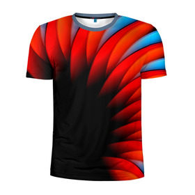 Мужская футболка 3D спортивная с принтом Абстрактные лепестки в Петрозаводске, 100% полиэстер с улучшенными характеристиками | приталенный силуэт, круглая горловина, широкие плечи, сужается к линии бедра | Тематика изображения на принте: красный | черный | яркий