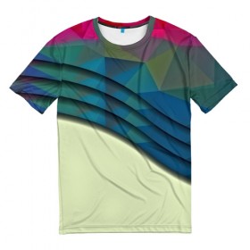 Мужская футболка 3D с принтом Абстрактные линии в Петрозаводске, 100% полиэфир | прямой крой, круглый вырез горловины, длина до линии бедер | абстракция | бумага | геометрия | грани | изгиб | линии | оптические | полигоны | полосы | постель | розовый | сочетания | текстура | треугольники