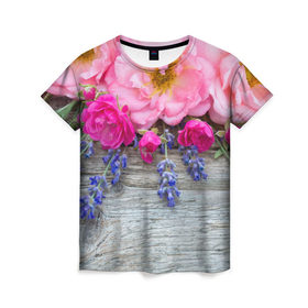 Женская футболка 3D с принтом Весенний аромат в Петрозаводске, 100% полиэфир ( синтетическое хлопкоподобное полотно) | прямой крой, круглый вырез горловины, длина до линии бедер | желтый | красный | любовь | новинки | подарок | розы | сердце | текстура | тюльпаны | цветы