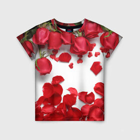 Детская футболка 3D с принтом Сильные чуства в Петрозаводске, 100% гипоаллергенный полиэфир | прямой крой, круглый вырез горловины, длина до линии бедер, чуть спущенное плечо, ткань немного тянется | желтый | красный | любовь | новинки | подарок | розы | сердце | текстура | тюльпаны | цветы