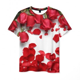 Мужская футболка 3D с принтом Сильные чуства в Петрозаводске, 100% полиэфир | прямой крой, круглый вырез горловины, длина до линии бедер | Тематика изображения на принте: желтый | красный | любовь | новинки | подарок | розы | сердце | текстура | тюльпаны | цветы
