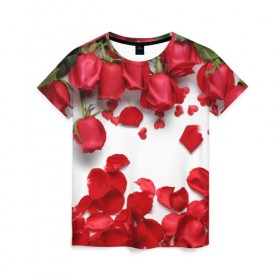 Женская футболка 3D с принтом Сильные чуства в Петрозаводске, 100% полиэфир ( синтетическое хлопкоподобное полотно) | прямой крой, круглый вырез горловины, длина до линии бедер | желтый | красный | любовь | новинки | подарок | розы | сердце | текстура | тюльпаны | цветы