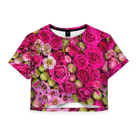 Женская футболка 3D укороченная с принтом Пылания страсти в Петрозаводске, 100% полиэстер | круглая горловина, длина футболки до линии талии, рукава с отворотами | желтый | красный | любовь | новинки | подарок | розы | сердце | текстура | тюльпаны | цветы