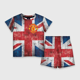 Детский костюм с шортами 3D с принтом Красные дьяволы в Петрозаводске,  |  | 3d | british | manchester united | mu | new | англия | великобритания | игра | красные дьяволы | лондон | манчестер | манчестер юнайтед | мю | новые | популярные | прикольные | флаг британии | футбол