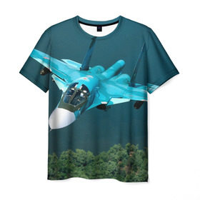 Мужская футболка 3D с принтом Су 34 в Петрозаводске, 100% полиэфир | прямой крой, круглый вырез горловины, длина до линии бедер | самолет