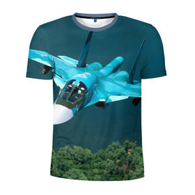 Мужская футболка 3D спортивная с принтом Су 34 в Петрозаводске, 100% полиэстер с улучшенными характеристиками | приталенный силуэт, круглая горловина, широкие плечи, сужается к линии бедра | Тематика изображения на принте: самолет