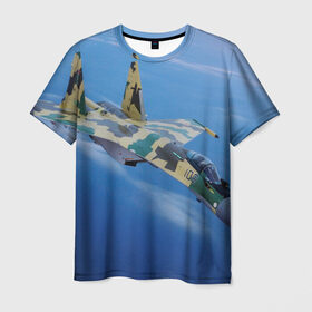 Мужская футболка 3D с принтом Су 35 в Петрозаводске, 100% полиэфир | прямой крой, круглый вырез горловины, длина до линии бедер | самолет