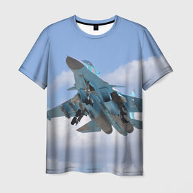 Мужская футболка 3D с принтом Сухой в Петрозаводске, 100% полиэфир | прямой крой, круглый вырез горловины, длина до линии бедер | самолет