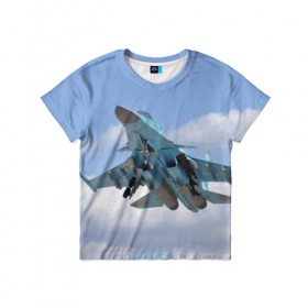 Детская футболка 3D с принтом Сухой в Петрозаводске, 100% гипоаллергенный полиэфир | прямой крой, круглый вырез горловины, длина до линии бедер, чуть спущенное плечо, ткань немного тянется | Тематика изображения на принте: самолет