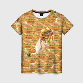 Женская футболка 3D с принтом Best food ever в Петрозаводске, 100% полиэфир ( синтетическое хлопкоподобное полотно) | прямой крой, круглый вырез горловины, длина до линии бедер | burger | fast food | бургер | донер | фастфуд | шава | шаурма