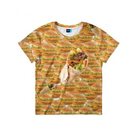 Детская футболка 3D с принтом Best food ever в Петрозаводске, 100% гипоаллергенный полиэфир | прямой крой, круглый вырез горловины, длина до линии бедер, чуть спущенное плечо, ткань немного тянется | Тематика изображения на принте: burger | fast food | бургер | донер | фастфуд | шава | шаурма