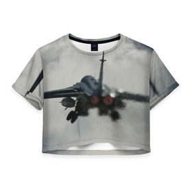 Женская футболка 3D укороченная с принтом Реактивный в Петрозаводске, 100% полиэстер | круглая горловина, длина футболки до линии талии, рукава с отворотами | самолет
