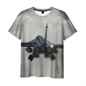 Мужская футболка 3D с принтом Реактивный в Петрозаводске, 100% полиэфир | прямой крой, круглый вырез горловины, длина до линии бедер | самолет
