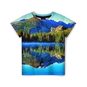 Детская футболка 3D с принтом Switzerland в Петрозаводске, 100% гипоаллергенный полиэфир | прямой крой, круглый вырез горловины, длина до линии бедер, чуть спущенное плечо, ткань немного тянется | kander valley | switzerland | вечер | вода | горы | деревья | зима | лес | огни | озеро | парк | подсветка | снег | швейцария