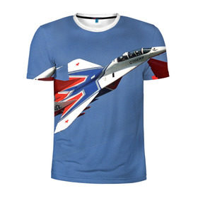 Мужская футболка 3D спортивная с принтом Стрижи в Петрозаводске, 100% полиэстер с улучшенными характеристиками | приталенный силуэт, круглая горловина, широкие плечи, сужается к линии бедра | Тематика изображения на принте: самолет