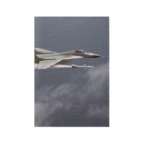 Обложка для паспорта матовая кожа с принтом Атака МиГ-29 в Петрозаводске, натуральная матовая кожа | размер 19,3 х 13,7 см; прозрачные пластиковые крепления | самолет