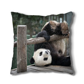Подушка 3D с принтом Паркур панда в Петрозаводске, наволочка – 100% полиэстер, наполнитель – холлофайбер (легкий наполнитель, не вызывает аллергию). | состоит из подушки и наволочки. Наволочка на молнии, легко снимается для стирки | бамбук | животное | медведь