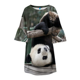 Детское платье 3D с принтом Паркур панда в Петрозаводске, 100% полиэстер | прямой силуэт, чуть расширенный к низу. Круглая горловина, на рукавах — воланы | Тематика изображения на принте: бамбук | животное | медведь