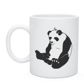 Кружка с принтом Задумчивый панда в Петрозаводске, керамика | объем — 330 мл, диаметр — 80 мм. Принт наносится на бока кружки, можно сделать два разных изображения | Тематика изображения на принте: бамбук | животное | медведь