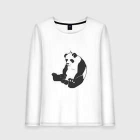 Женский лонгслив хлопок с принтом Задумчивый панда в Петрозаводске, 100% хлопок |  | бамбук | животное | медведь
