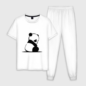 Мужская пижама хлопок с принтом Грустный панда в Петрозаводске, 100% хлопок | брюки и футболка прямого кроя, без карманов, на брюках мягкая резинка на поясе и по низу штанин
 | бамбук | животное | медведь