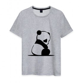 Мужская футболка хлопок с принтом Грустный панда в Петрозаводске, 100% хлопок | прямой крой, круглый вырез горловины, длина до линии бедер, слегка спущенное плечо. | бамбук | животное | медведь