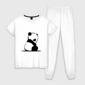 Женская пижама хлопок с принтом Грустный панда в Петрозаводске, 100% хлопок | брюки и футболка прямого кроя, без карманов, на брюках мягкая резинка на поясе и по низу штанин | бамбук | животное | медведь