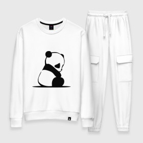 Женский костюм хлопок с принтом Грустный панда в Петрозаводске, 100% хлопок | на свитшоте круглая горловина, мягкая резинка по низу. Брюки заужены к низу, на них два вида карманов: два 