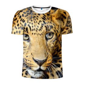 Мужская футболка 3D спортивная с принтом Леопард в Петрозаводске, 100% полиэстер с улучшенными характеристиками | приталенный силуэт, круглая горловина, широкие плечи, сужается к линии бедра | властелин | глаз | грация | животные | зверь | кот | кошачий | кошки | крупный | леопард | лес | млекопитающее | природа | пятна | рыжий | усатый | усы | фауна | флора | хищник | хозяин | царь джунгли