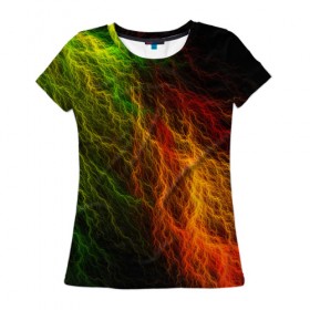 Женская футболка 3D с принтом Цветные линии в Петрозаводске, 100% полиэфир ( синтетическое хлопкоподобное полотно) | прямой крой, круглый вырез горловины, длина до линии бедер | молния | пестрый | разноцветный