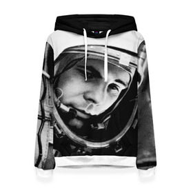Женская толстовка 3D с принтом Юрий Гагарин в Петрозаводске, 100% полиэстер  | двухслойный капюшон со шнурком для регулировки, мягкие манжеты на рукавах и по низу толстовки, спереди карман-кенгуру с мягким внутренним слоем. | первый космонавт