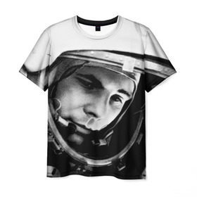 Мужская футболка 3D с принтом Юрий Гагарин в Петрозаводске, 100% полиэфир | прямой крой, круглый вырез горловины, длина до линии бедер | первый космонавт