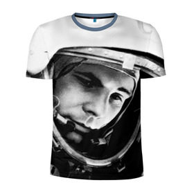 Мужская футболка 3D спортивная с принтом Юрий Гагарин в Петрозаводске, 100% полиэстер с улучшенными характеристиками | приталенный силуэт, круглая горловина, широкие плечи, сужается к линии бедра | первый космонавт