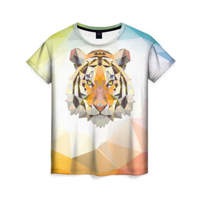 Женская футболка 3D с принтом Тигр в Петрозаводске, 100% полиэфир ( синтетическое хлопкоподобное полотно) | прямой крой, круглый вырез горловины, длина до линии бедер | большая кошка | дикие животные | животные | тигр
