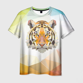 Мужская футболка 3D с принтом Тигр в Петрозаводске, 100% полиэфир | прямой крой, круглый вырез горловины, длина до линии бедер | большая кошка | дикие животные | животные | тигр