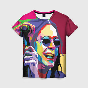 Женская футболка 3D с принтом Оззи Осборн в Петрозаводске, 100% полиэфир ( синтетическое хлопкоподобное полотно) | прямой крой, круглый вырез горловины, длина до линии бедер | ozzy osbourne | rock | металл | оззи | осборн | рок