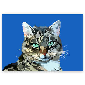 Поздравительная открытка с принтом Котэ в Петрозаводске, 100% бумага | плотность бумаги 280 г/м2, матовая, на обратной стороне линовка и место для марки
 | cat | взгляд | глаза | животные | киска | кот | котёнок | кошка