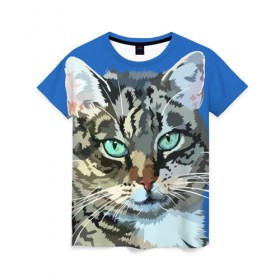 Женская футболка 3D с принтом Котэ в Петрозаводске, 100% полиэфир ( синтетическое хлопкоподобное полотно) | прямой крой, круглый вырез горловины, длина до линии бедер | cat | взгляд | глаза | животные | киска | кот | котёнок | кошка