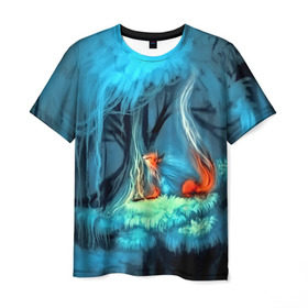 Мужская футболка 3D с принтом Лиса в Петрозаводске, 100% полиэфир | прямой крой, круглый вырез горловины, длина до линии бедер | бабочки | лес | лесной дух | лиса | прикольные | природа | фэнтези