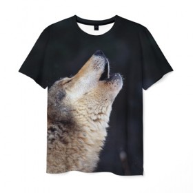 Мужская футболка 3D с принтом Вой серого волка в Петрозаводске, 100% полиэфир | прямой крой, круглый вырез горловины, длина до линии бедер | Тематика изображения на принте: серый